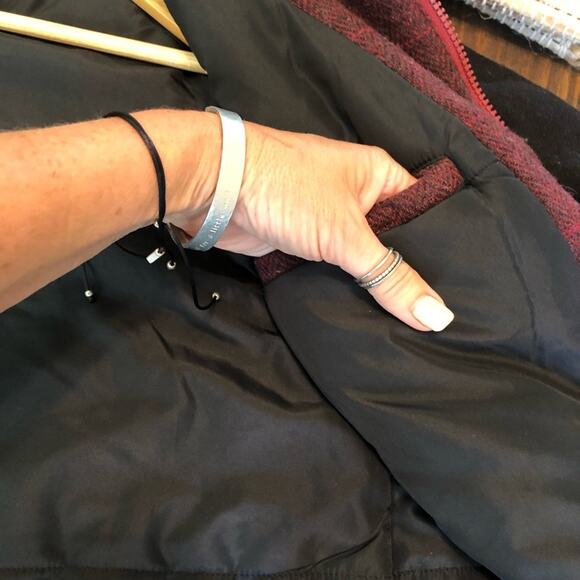 Prana Wool Coat Womens Medium Plaid Convertible Black Herringbone Winter Warm - Picture 8 of 12